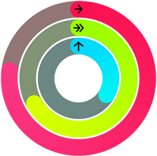 Red, green and blue Activity rings, representing move, exercise and stand goals in the Activity app
