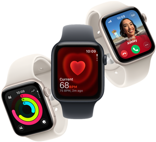 Three Apple Watch SE 3 devices floating next to each other